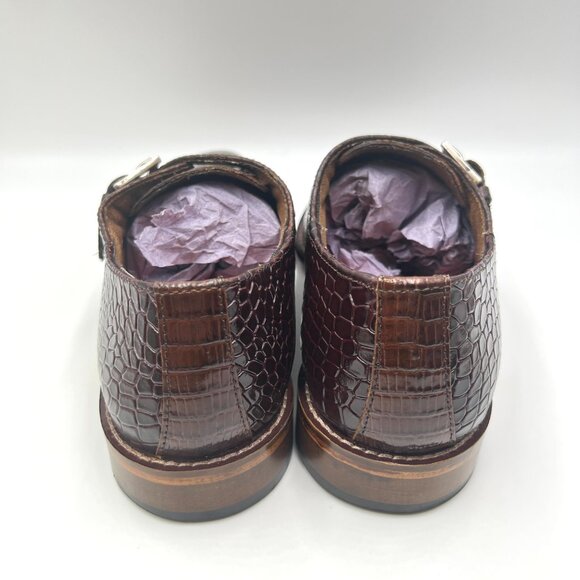 Stacy Adams Mens Size 9 Burgundy Brown Leather Croc Gator Monk Strap Dress Shoes - Picture 7 of 13